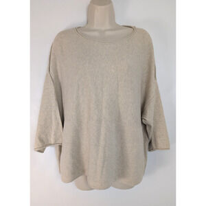 J Jill Pure Jill Cream Kimono Cashmere Cotton Lagenlook Oversized Pockets Sz M